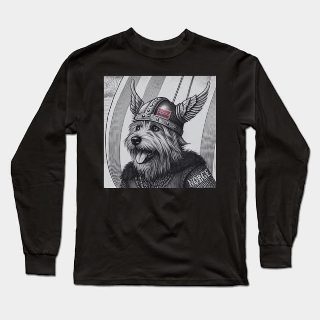 Cute Black and White Viking dog Norway Flag Long Sleeve T-Shirt by DAZu